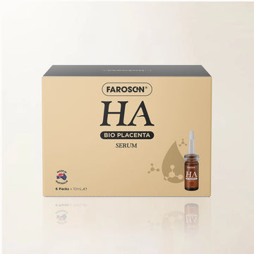 Box of Farason HA Bio Placenta Serum with a dropper on a beige background