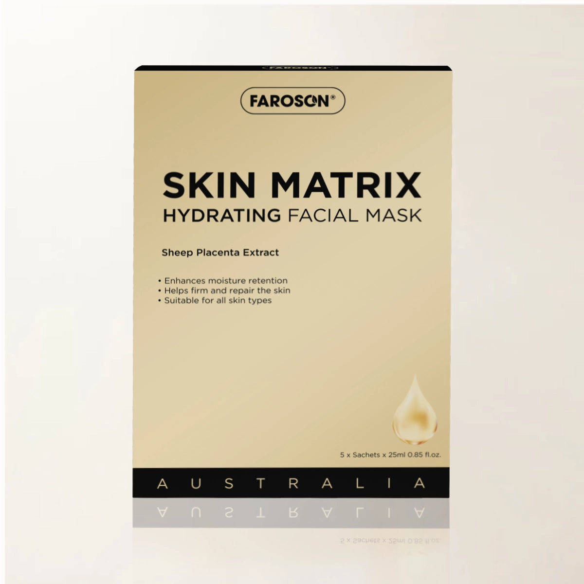 Faroson Skin Matrix Hydrating Facial Mask packaging on a beige background