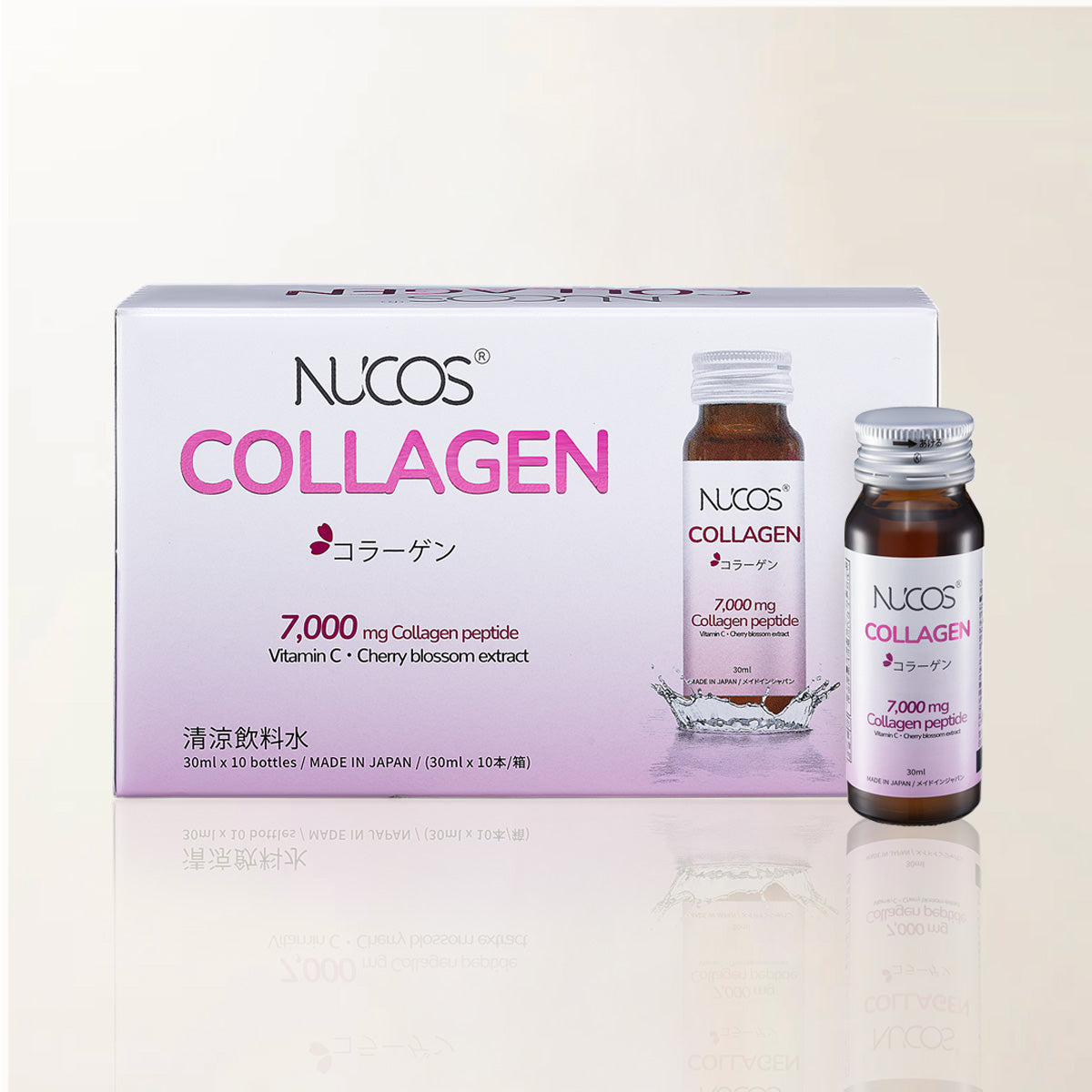 Nucos Collagen product packaging with two bottles on a light background