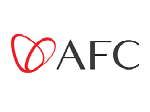 Logo with red heart-shaped design and 'AFC' text on a white background