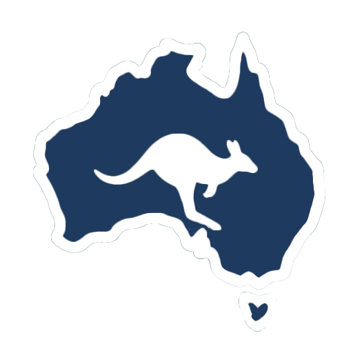 Map of Australia with a kangaroo illustration on a white background