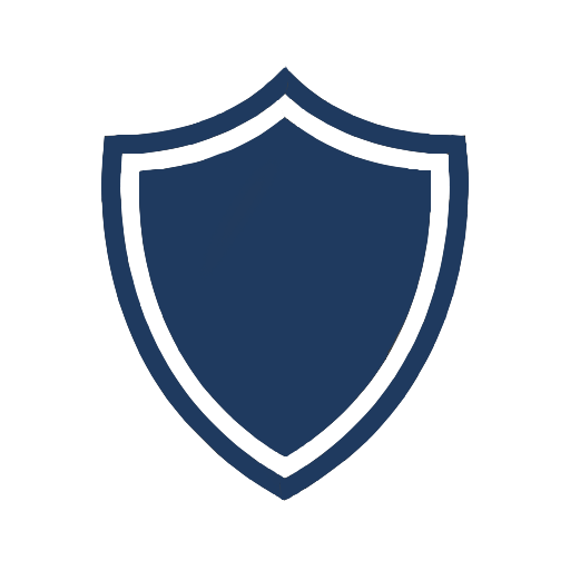 Blue shield icon on a white background