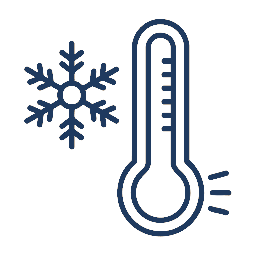 Icon of a thermometer and snowflake in blue on a white background