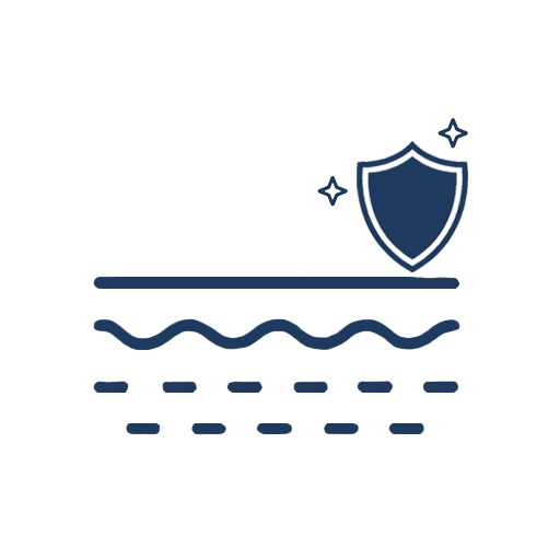 Shield icon above waterline on a white background