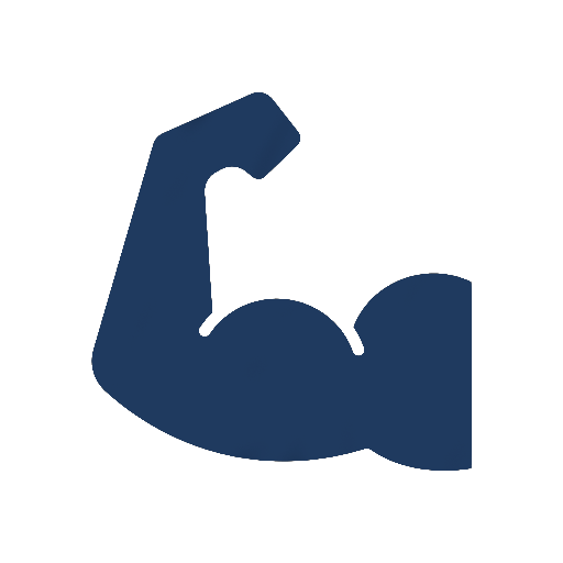 Blue silhouette of a flexed arm muscle on a white background