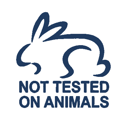 Logo with a rabbit silhouette and 'Not Tested on Animals' text on a white background