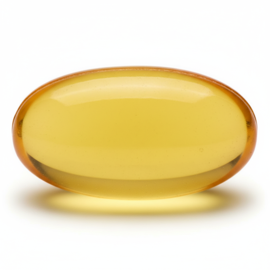 Yellow gel capsule on a white background
