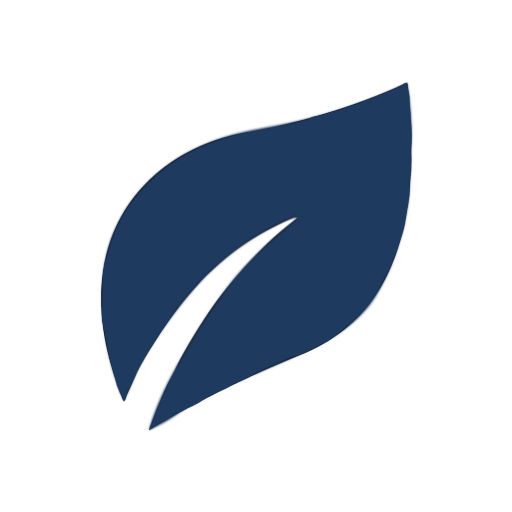 Blue leaf icon on a white background