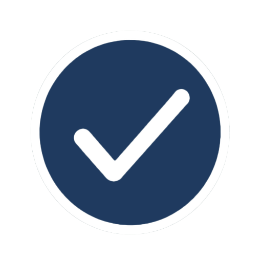 Blue circle with a white check mark on a white background