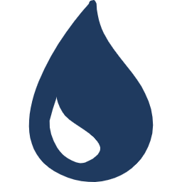 Blue water droplet icon on a white background